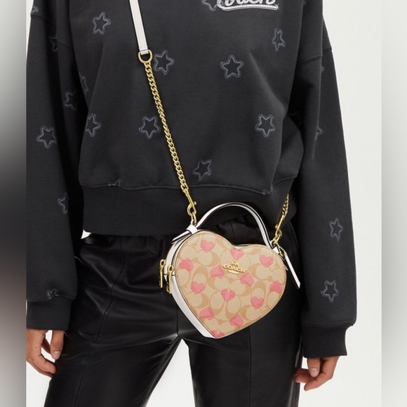 💕New Coach Heart Crossbody CP021 Signature Canvas Pink Print - Picture 3 of 8